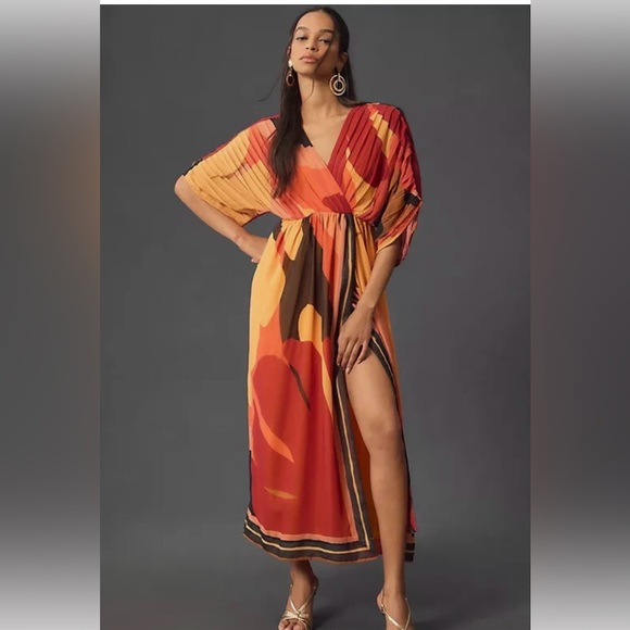 Farm Rio Dresses & Skirts - Farm Rio Maxi Wrap Dress in Warm Red, Orange and Yellow